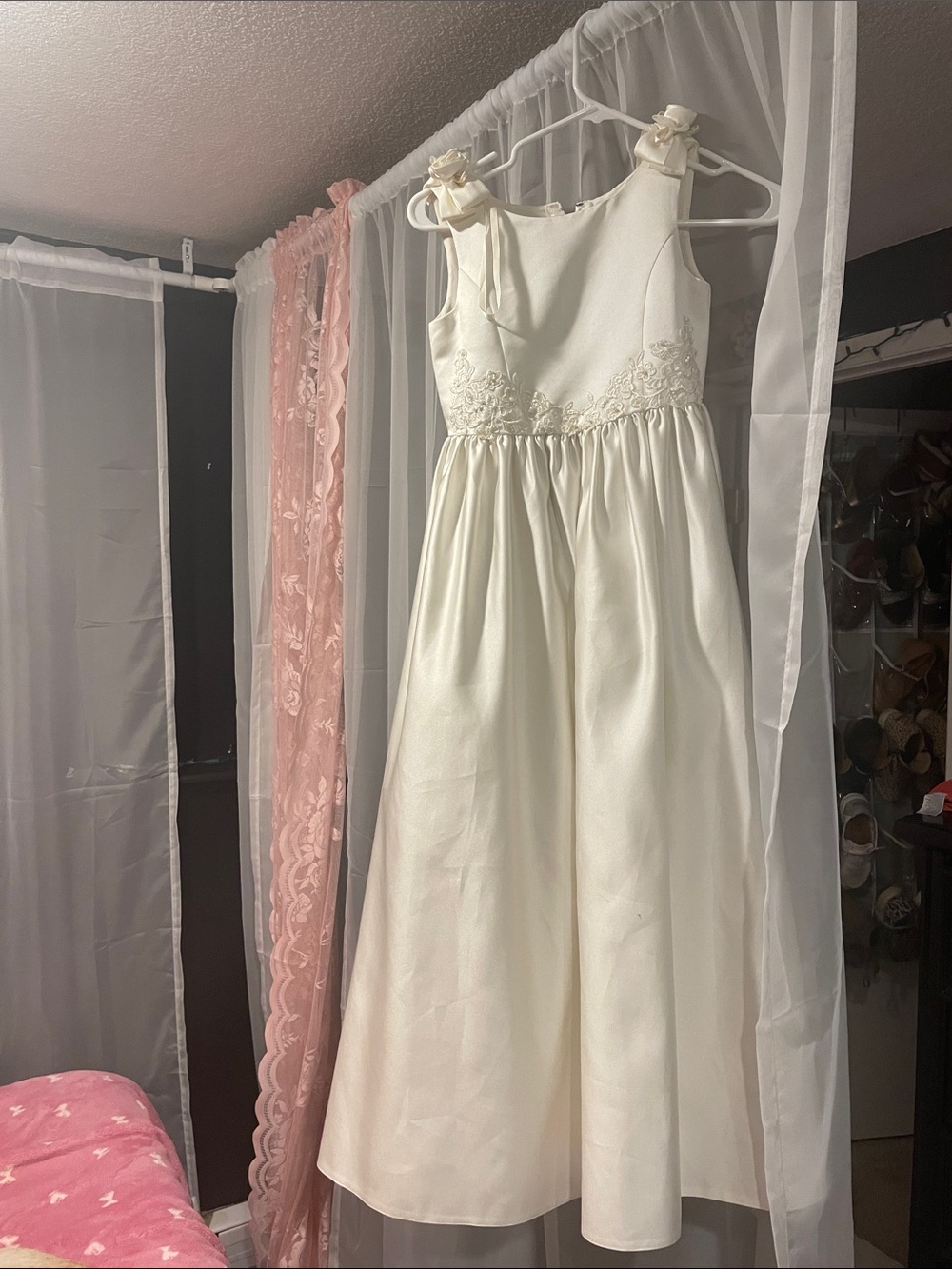 Michele Ivory Satin Flower Girl Dress with Lace Bodice